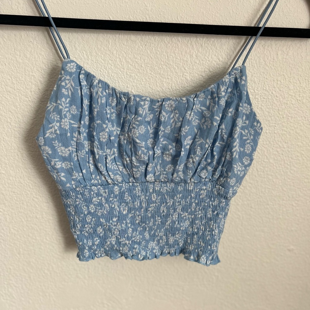 Floral Blue Smocked Women's Top